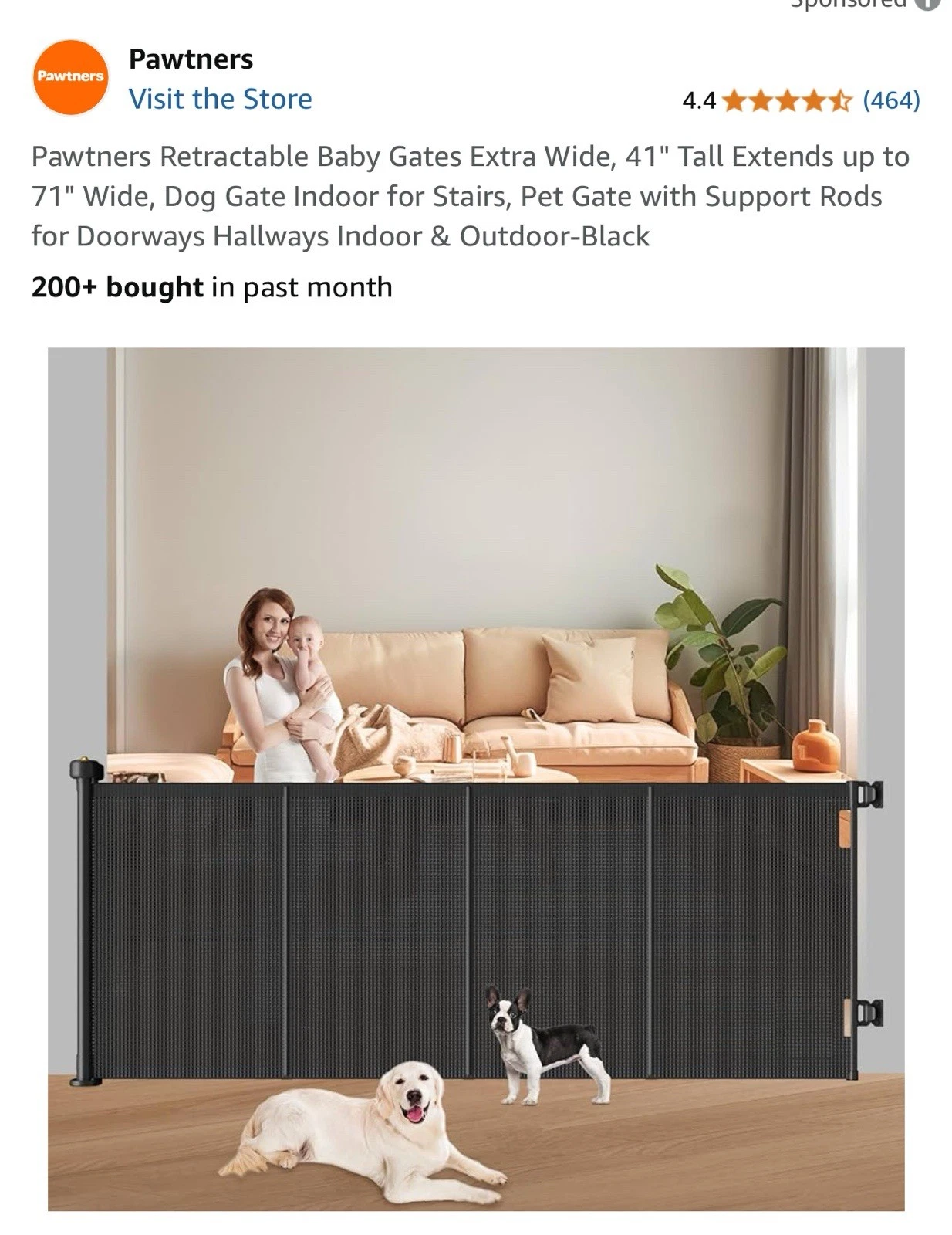 Retractable Baby Gate Child Safety, 41" Tall, 71" Wide, Mesh-Dark Brown See Desc