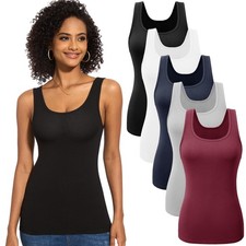 5 Pack Womens Ribbed Tank Tops Sleeveless Scoop Neck Basic Layering Shirts