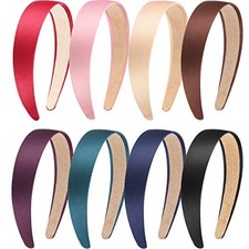 8 Pcs Satin Headbands for Women Girl 1 Inch Hard Headband, Wide Multicolor