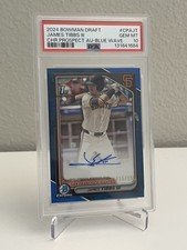 2024 Bowman Draft James Tibbs III 1st Bowman Blue Wave Autograph /150 PSA 10