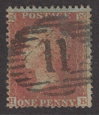 GB QV C8 1d Penny Red Plate 43 (H-B) Blued paper fine Large crown Die 2 Alph 3