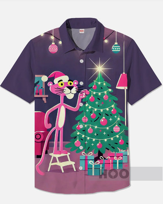 Nostalgic Anime Merry Christmas Christmas Tree Printing Breast Pocket Short Slee