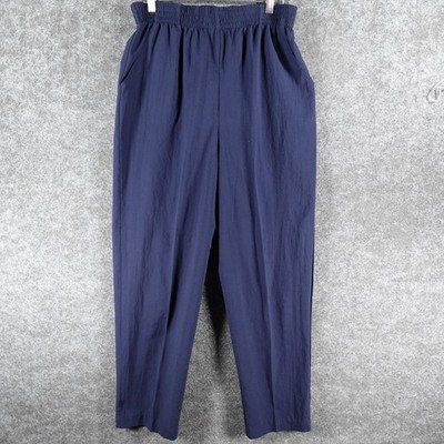 Vintage Silver Threads Pull On Pants Womens L Navy Blue High Rise Elastic Waist
