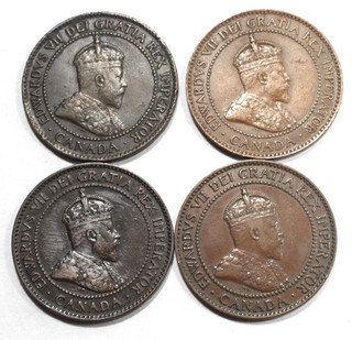 1902 1904 1906 1909 Canada Large Cents in XF & AU condition FREE SHIPPING (525)