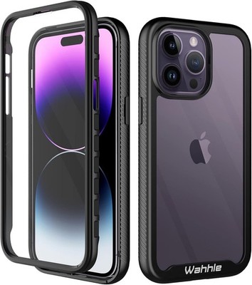 iPhone 14 Pro Max Case, Full-Body Phone Cover with Screen Protector, Black/Clear