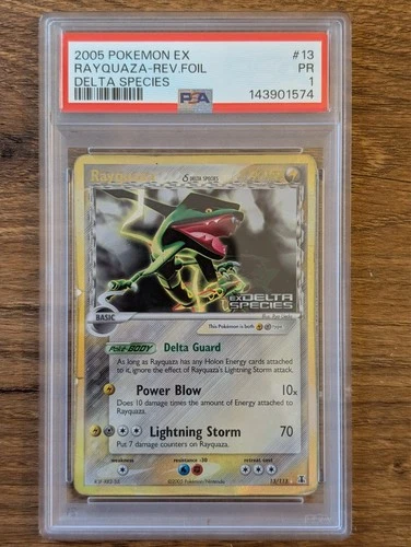 2005 Pokemon EX Delta Species Stamp PSA 1 Rayquaza #13 Reverse Foil Holo FRESH