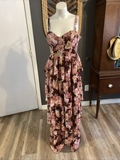 Windsor  L Flowy Beachy Spaghetti Strap Floral Tiered Chiffon Slit Maxi Dress