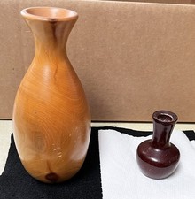 Handmade Wooden Aspen Vase Beige Wood Turned  Small CA Redwood Vase Signed