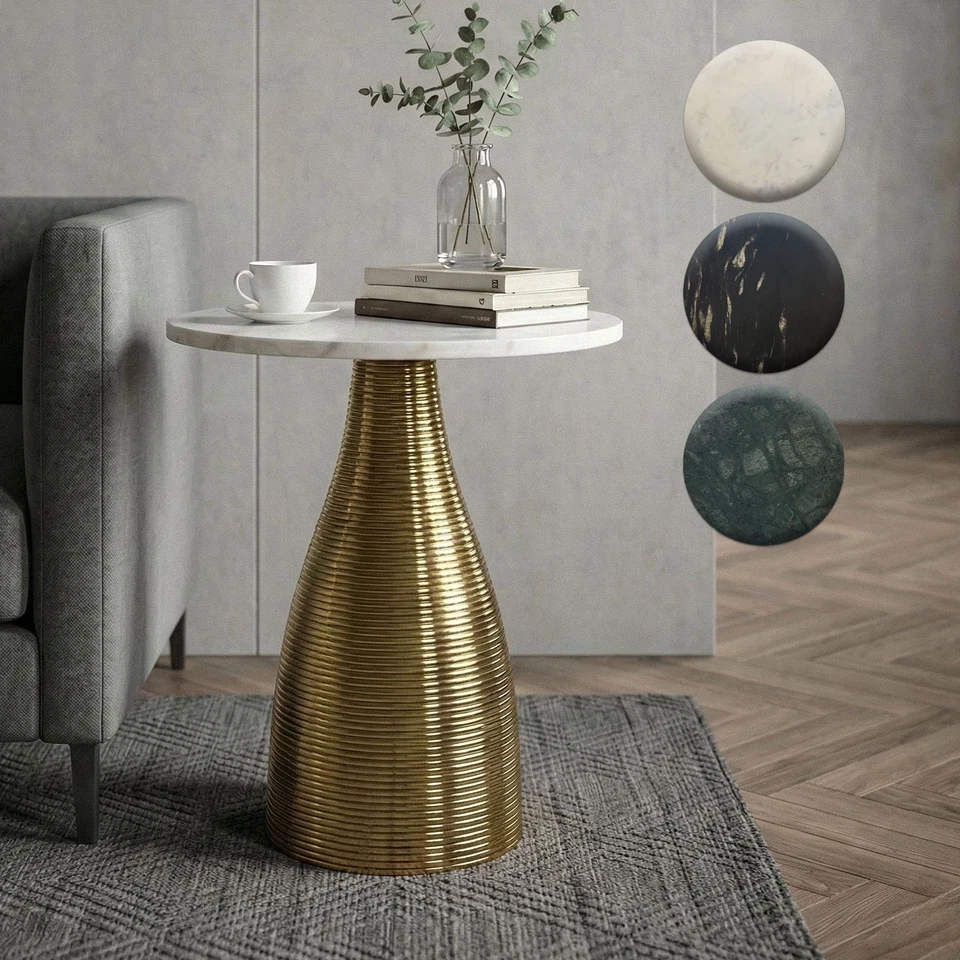 Table d'appoint 40 cm Alu Métal Table Basse Salon Table Décorative Marbre Rond - Photo 1/1