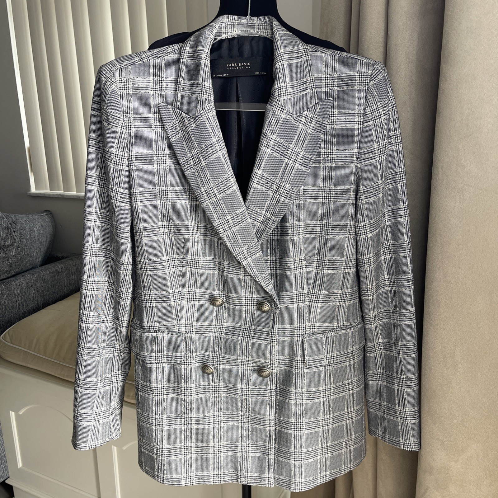 ZARA Double Breasted Textured Checked Blazer Jack… - image 3