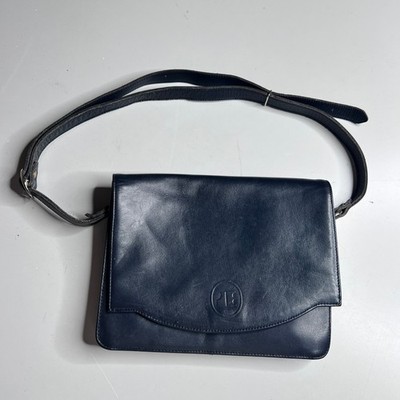 Jacques Esterel Paris Vintage Navy Leather Crossbody Bag French Made JE Logo