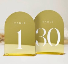 Gold Mirror Table Numbers 1-10 with Stands, 10 Pack 5x7" Gold Acrylic Arch Si...