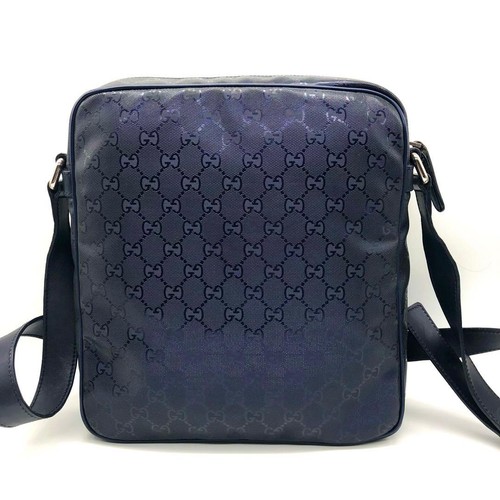 Gucci Shoulder Bag Canvas Leather Navy Silver Hardware GG Pattern Authentic - Picture 23 of 24
