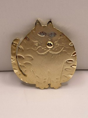 Gold Tone Fat Cat Brushed Metallic Brooch Pin -81B