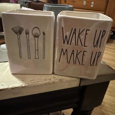 Set of 2 Rae Dunn by Magenta Get Cute Makeup Brush Holders Bathroom Decor