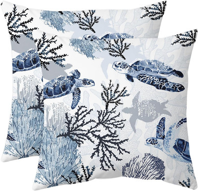 Nautical Coastal Throw Pillow Covers Set of 2 Beach Themed Ocean Coral Sea Turtl