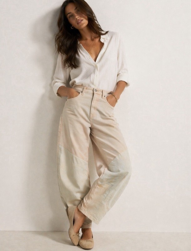Veronica Beard Charlie Barrel Leg Jeans 24 / 00 NWT Colorblock Pink White