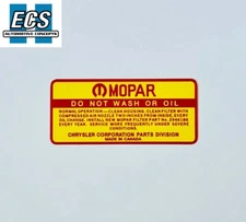  1968 1969 1970 1971 Mopar Air Cleaner Decal Do Not Wash, NOS Quality, EXACT