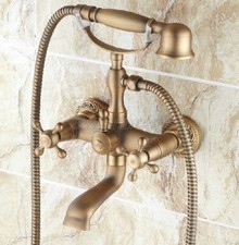 Antique Brass Wall Mounted Clawfoot Bath Tub Faucet w/ Handheld Shower