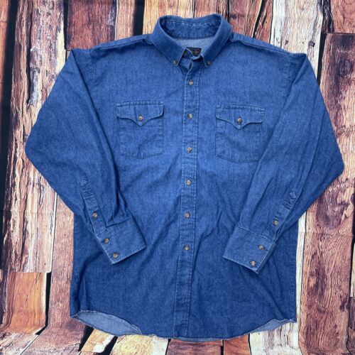 Vintage Panhandle Slim Denim Button Down Western Shirt Mens 17 x 34 Large - 第 1/14 張圖片