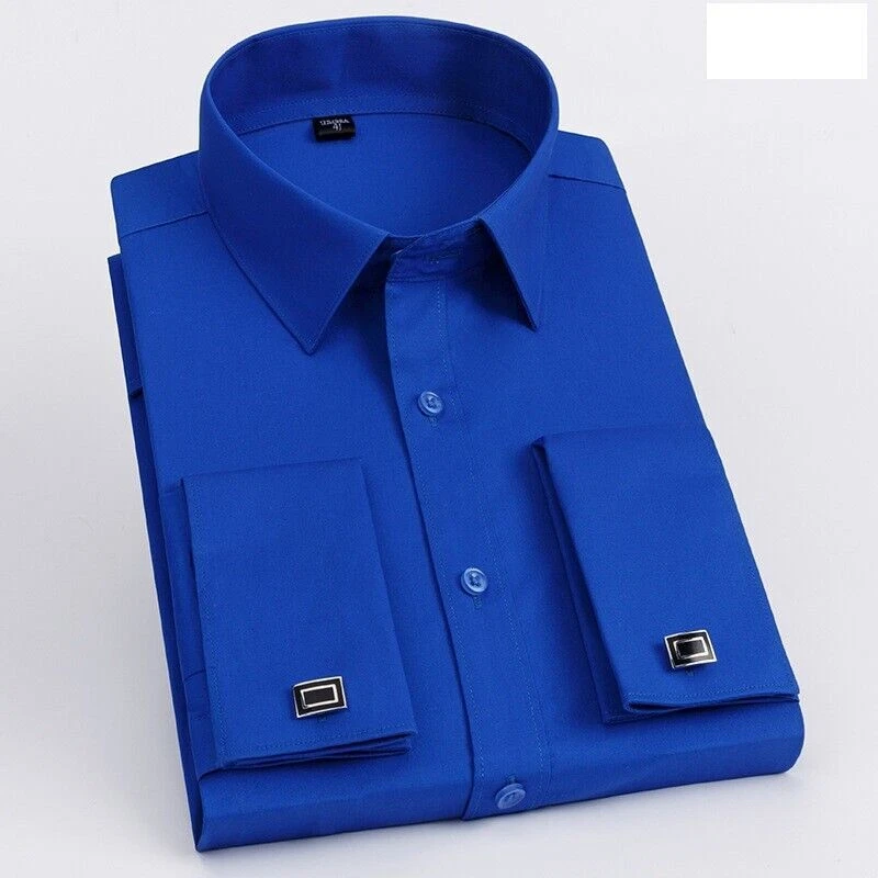 Mens Formal Dress Shirts Long Sleeve French Cuff Free Cufflinks Business Shirts - Image 2 of 4