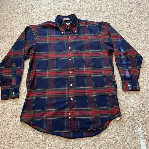 L.L.Bean, VTG 90s LL Bean Mens L 16 -32 Single Needle Tailoring Plaid Button Shirt USA