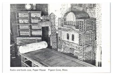Radio and Book Case in Paper House in Pigeon Cove Massachusetts Postcard