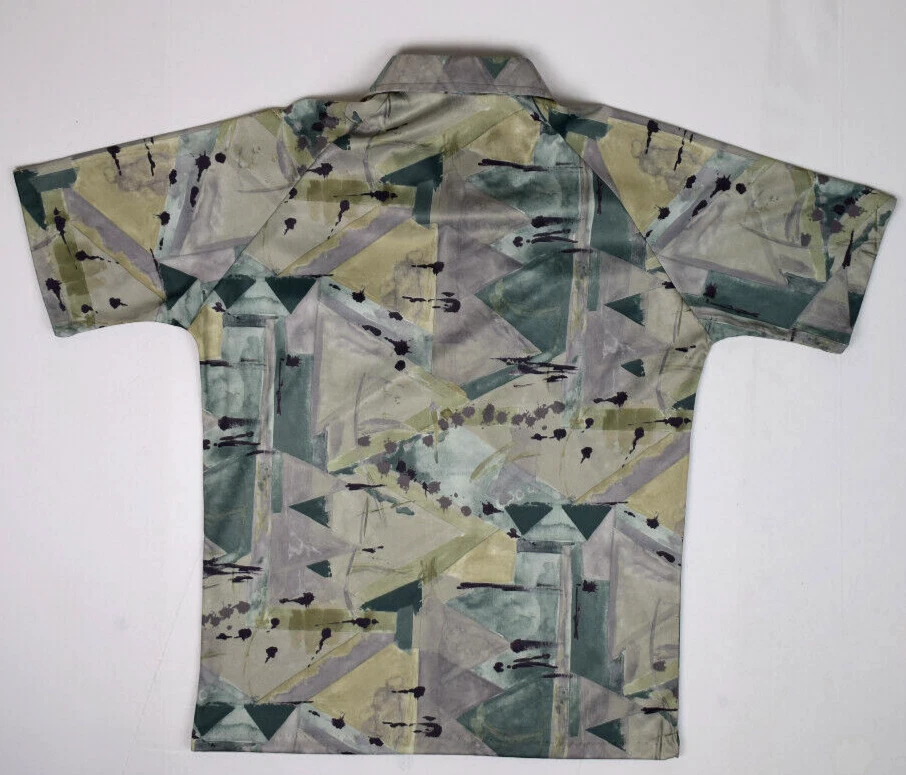 Camisa Mod Vintage Lilly Dache Talla M/L Años 70 Verde Musgo Formas Raglán 1 Botón Foto 3 de 4