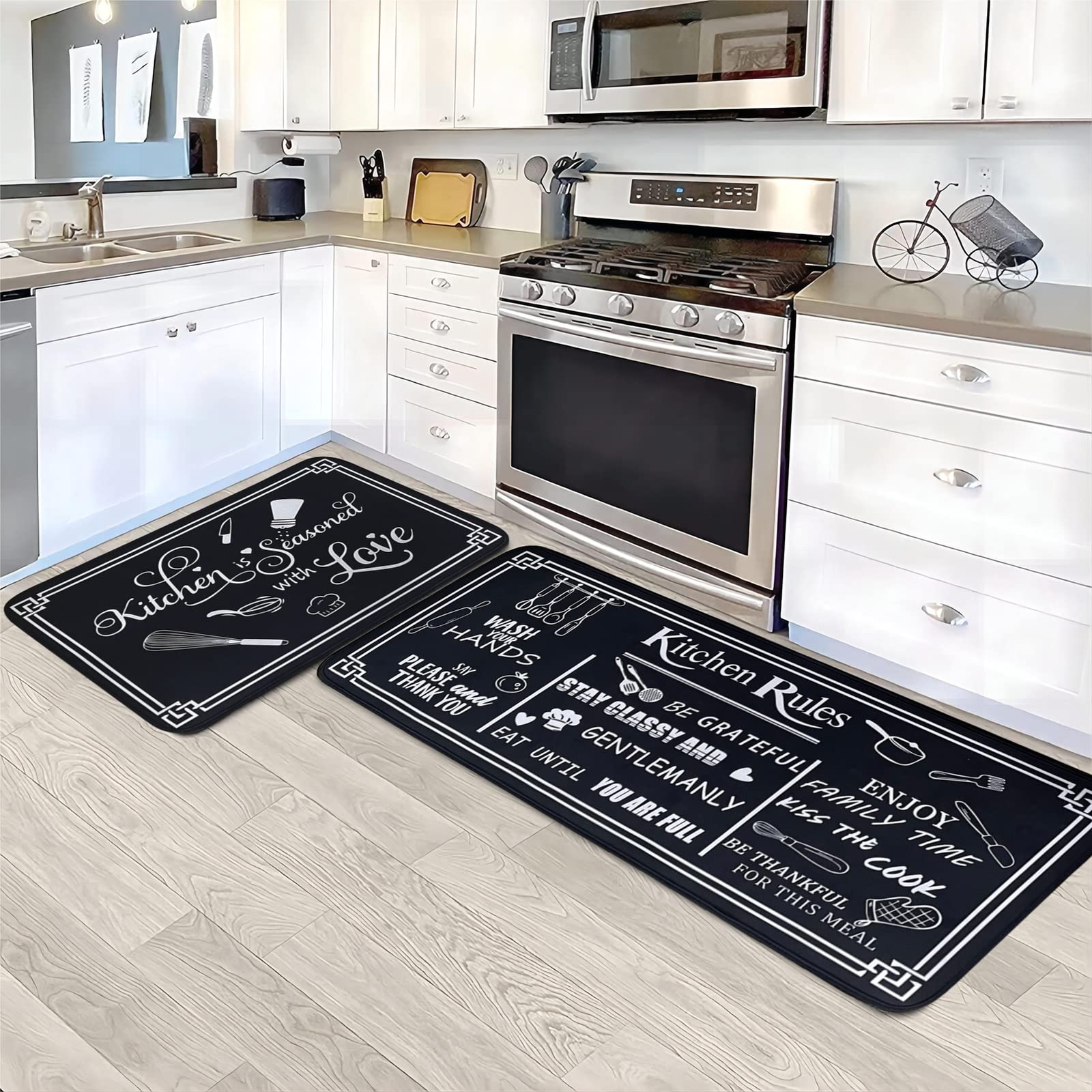 Kitchen Rug Sets of 2 Piece Non Slip Kitchen Rugs and Mats Washable Kitchen M...