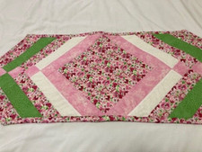 Spring, Summer Flowered Quilted Table Runner 13x36 inches pink/white