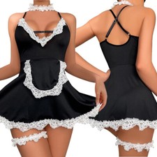 Sexy Lingerie Women Sleepwear Lace V-Neck Dress Nightwear Sexy Maid Outfits Gift