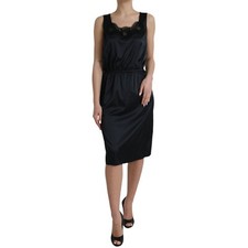 DOLCE & GABBANA Dress Black Polyester Lace Trim Sheath Midi IT42/US8/M 2500usd