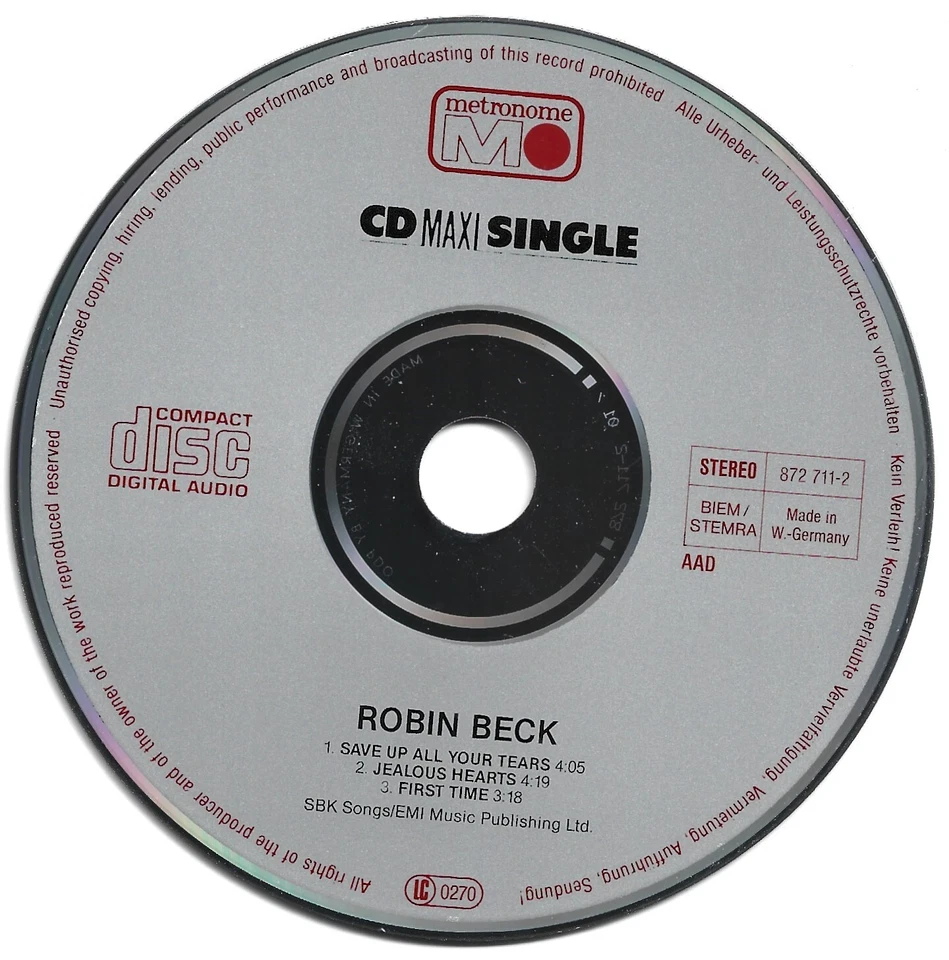 ROBIN BECK - SAVE UP ALL YOUR TEARS - MCD 1989 - FIRST TIME,JEALOUS HEARTS - Bild 3 von 3