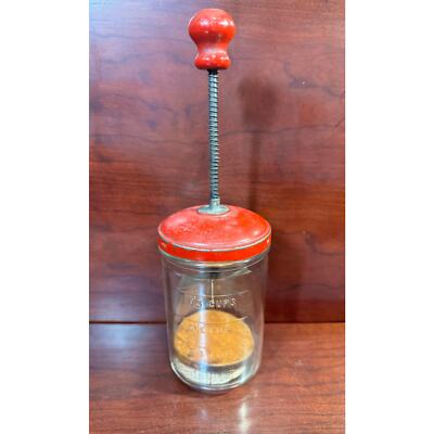 Antique Red Handle Hazel Atlas Glass Jar Chopper Measuring Cup 