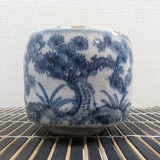 Antique Japanese Edo KYOTO ware Ceramic Pottery Tea Bowl Chawan Pine Bamboo Plum