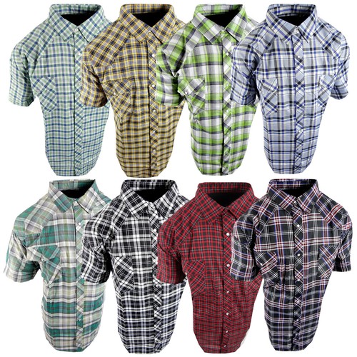 Plaid Western Shirt Mens Short Sleeve 