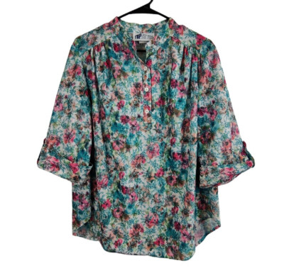 VTG Top Notch Women Floral Long Sleeve Shirt Top Blouse Made in USA Sz 40/20W