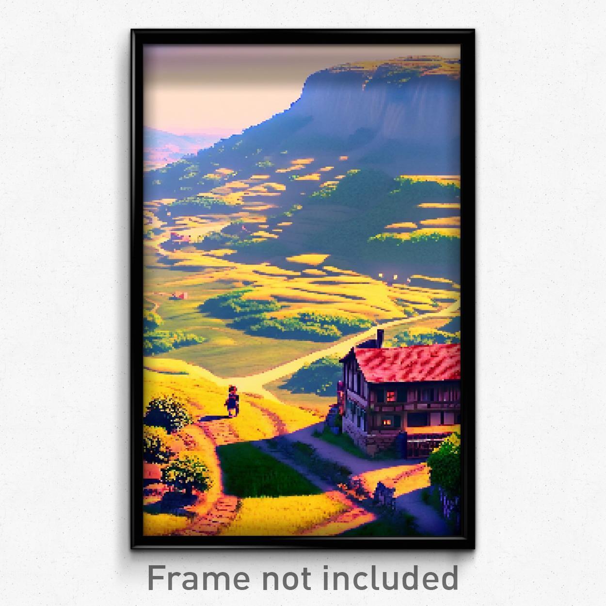 Pixel Art Poster - Quaint Plateau (8 Bit Psychedelic Trippy Video Game Print)
