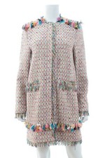 Msgm Fringe-trimmed Tweed Coat / Multi