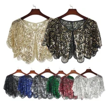Flapper Cover Women 1920s Bolero Up Sequins Shawl Wraps Vintage Evening Cape NEW