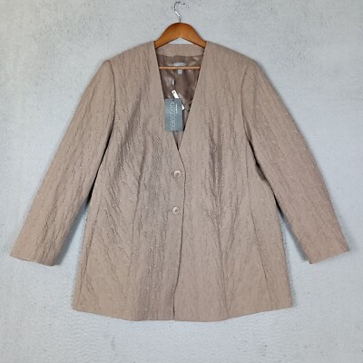 Ulla Popken Selection Blazer Women's 20 Brown Seersucker Textured Jacket NWT