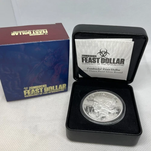 2018 $Z50 1 OZ .999 SILVER PROOF ZOMBUCKS FEAST DOLLAR COMPLETE VERY LOW MINTAGE