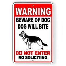 Warning beware of dog will bite do not enter no soliciting Sign / Decal stop