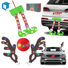 Car Christmas Reindeer Antlers  Elf Leg Set with LED Lights Hanging Decor Gift