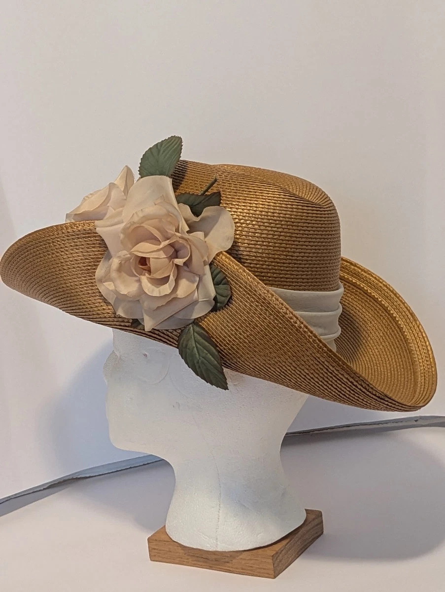 EUC True Vintage Wide Brim Woven Straw Sun Hat w/ Bow and Floral (Rose) Accents 1950s Black Sun Hat - Etsy main image 3