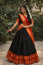 Banarasi Silk, Gown Lehenga Set, Dark Green, Maroon, Wear full stitched