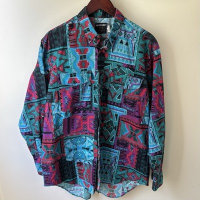 90s VINTAGE Size L - Frontier Series Aztec Western Shirt Bright Southwest