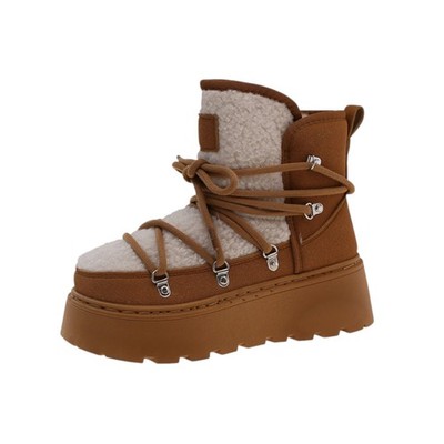 Damen Winter Boots Braun Gefüttert Schneestiefel Plateau Warm Stiefel