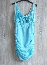PLT aqua blue chiffon ruched underbust cut out bodycon dress size UK8