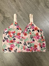 Torrid Curve 2 Pink Floral Unlined Lace Bralette Cropped Wireless Sheer Size 2XL